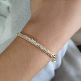 WOWORAMA 14K Gold Plated Cubic Zirconia Bangle Bracelet for Women Shiny Bar Friendship Bracelet Dainty Fashion Jewelry Gift Gold Cubic Zirconia Bar