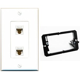 RiteAV 2 Port Cat6 Ethernet Wall Plate - 1 Gang w-Bracket [White/White]