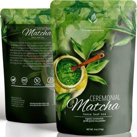 Gardenika Matcha en polvo de grado ceremonial, orgánico, kosher, auténtico japonés. Ideal para hornear, preparar café con leche y batidos. 113 g (4...