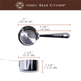 Honey Bear Kitchen 1/3 Cup 80 ml Leave-in Measuring Scoop Cups, Polished Stainless Steel (Set of 2)