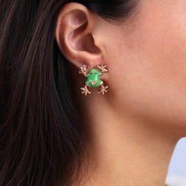 TseenYi Frog Earrings Gold Frog Stud Earrings Green Frog Funny Earrings Cute Frog Dangle Earrings Exaggeate Frog Statement Earrings Jewellery for Women and Girls, Alloy Steel