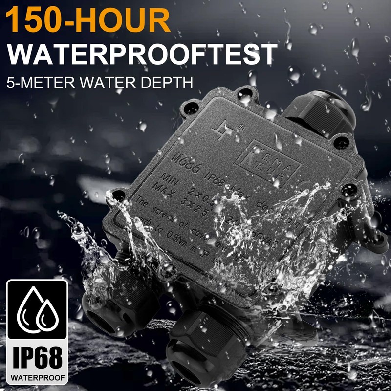 Tynoscco IP68 3Way Waterproof Junction Box Outdoor,3-Way Waterproof Splice Box