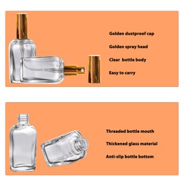 PYAWI 6Pack 50ml Square Clear Glass lotion Bottles with Black Pump 1.7oz Empty Small lotion Dispenser Bottle,for lotions cream Essential Oil Travel Container (Clear-Gold Pump, 50ML/1.7OZ)