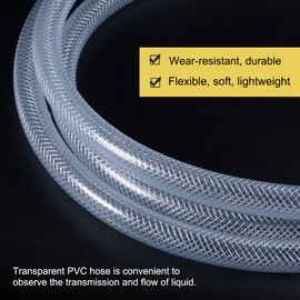sourcing map Braided Reinforced PVC Hose 10 mm ID 15 mm OD 1 m Transparent High Pressure for Water Hose
