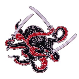Octopus Swordman Katana Sword Enamel Pin Brooch Badge for Backpack Collar Lapel Pin Octopus Enamel Brooch Pin for DIY Craft Accessories, Metal