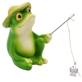 Garden Frog Sculpture, Frog Fishing Ornament, Novelty Funny Frog Figurine Relaxing Statue Resin Frog Sculpture, Frog Statues Outdoor Pond Decoration for Patio, Lawn Waterfalls or Koi Pond Decor