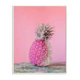 Stupell Industries Pink Glam Glitter Pineapple on Greenery Cloth, Designed by Ziwei Li Art, 13x19, Wall Plaque