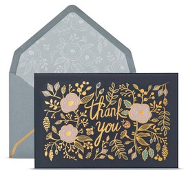 Prims & Flourish Thank You Cards with Envelopes, 24-Count, Midnight and Gilded Blooms, Gold Foil Floral Design, 4 x 6 Inches, Blank Inside Bulk Notes for Weddings, Baby Showers, Bridal Showers