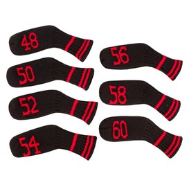 Scott Edward 7 Pcs Wedge Golf Headcovers for Irons Cuteness Socks Shape Washable Golf Club Protector Double Sided Knit for Most Brands 48,50,52,54,56,58,60 Degree (Red Black)