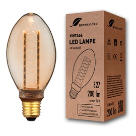 greenandco Vintage Design LED Bulb for Mood Lighting | E27 B75 | Amber | 4W 200lm | 1800K Extra Warm White | 320° | 230V | Flicker-Free | Non-dimmable | Edison Bulb