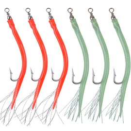 Striped Bass Trolling Tube Lures,6pcs Saltwater Cod Rig Tube Teasers with Stainless Steel Hook Swivel for Offshore Trolling Striper Bass Cod Big Game Fishing Green/Red 7/0