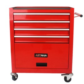 Campfun 4-Drawer Rolling Tool Cart, Metal Tool Storage Organizer Cabinet with Interlock System and Wheels, Multifunctional Mechanic Tool Chest for Garage, Warehouse, Workshop Repair Shop, Red
