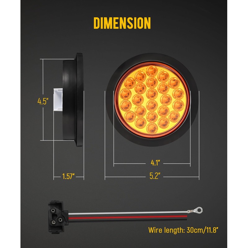 Partsam 4X 4 Inch Round Amber Strobe Lights 24 Diodes