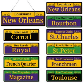 Mardi Gras Street Signs Decorations Both Sided Printed PVC New Orleans Street Sign for Mardi Gras Carnival Party decorations (12x4Inch 10PCS)