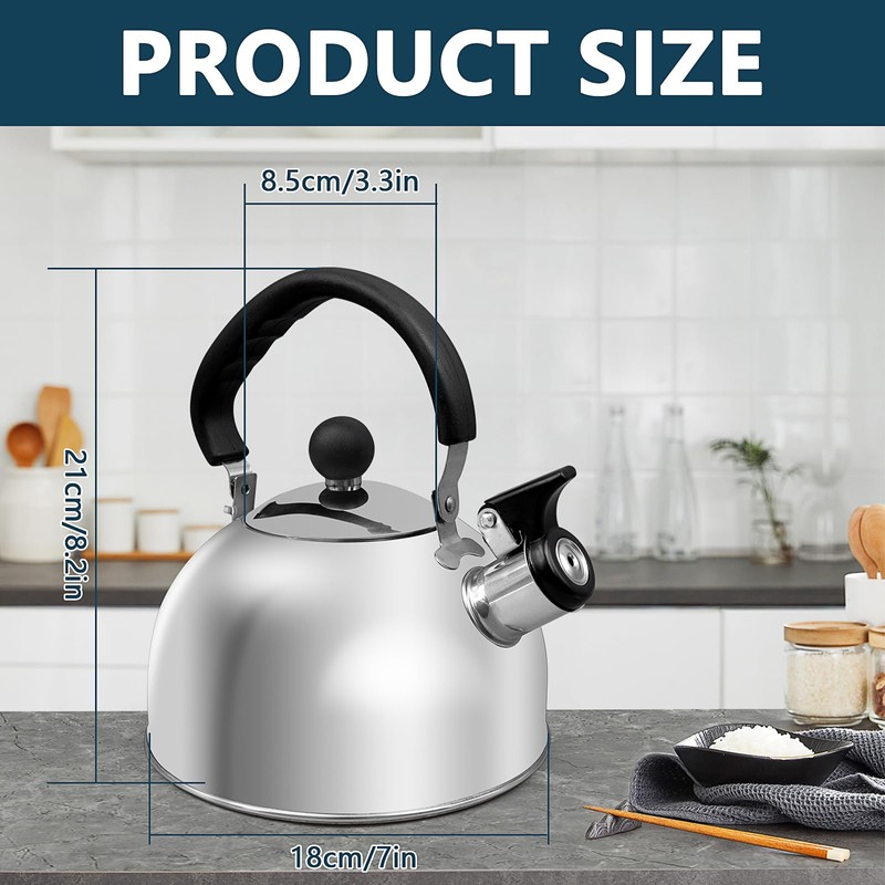 Whistling Tea Kettle for Stove Top, 2L Stainless Steel Teapot