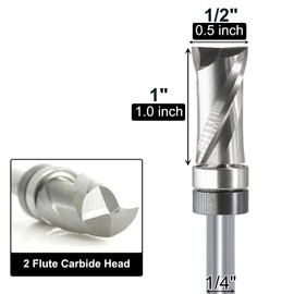 Akylin Spiral Flush Trim Router Bits 1/4“ Shank,1" CL Up-Cut Solid Carbide Flush Trim Bit, Template Pattern Flush Cut Bit for Wood Trimming,Shank Bearing 2 Flutes(1/4“ SD,1/2" CD ,1" CL)