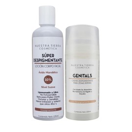 Nuestra Tierra Cosmética Loción Súper Despigmentante con Ácido Mandélico 10%, Crema Despigmentante para Zonas Íntimas Genitals, Set de Tratamiento Corporal y Facial
