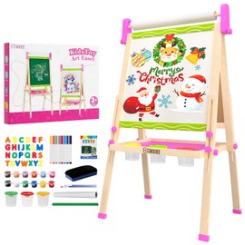 Doselie Easel for Kids,Adjustable Wooden Kids Art Easel with Paper Roll,Double-Sided Magnetic Toddler Easels,Dry Erase Whiteboard and Chalk Board,Toys for 3 4 5 6 7 8 9 10 Year Old Girl Boy Gift