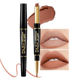 evpct 1Pcs Light Nude Brown Matte Lip Liner and Lipstick Combo Set Kit for Women, DNM Magic Neutral Lipstick 24 Hours Original Lipstick and Lips Liner Pencil Stain Gloss Makeup Long Lasting Waterproof