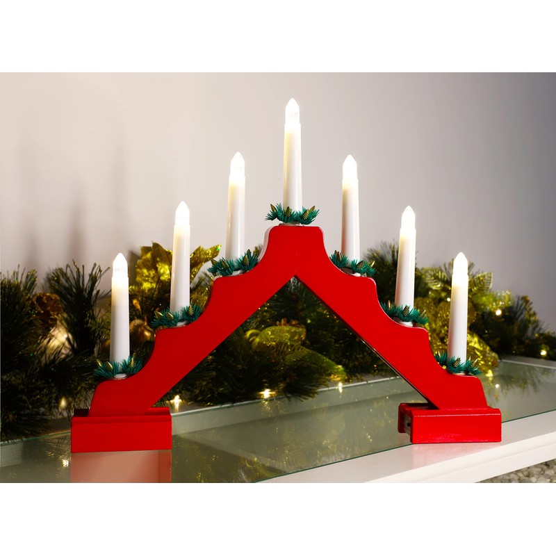 Christmas Concepts® Christmas Red Wooden Candle Bridge with Warm White