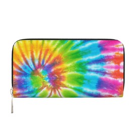 TREJUKY Tie Dye Rainbow Spiral Pattern Wallet for Men Women Elegant Long Clutch Zip Around Travel Leather Coin Purse Large Capacity Credit Card Holder Handbag
