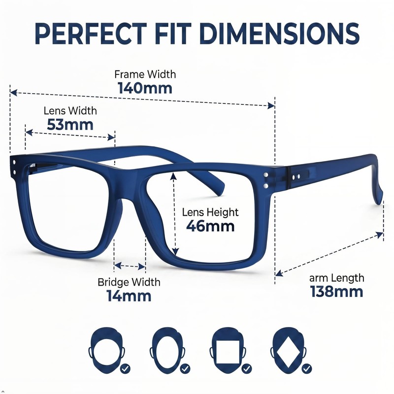 1.5 Reading Glasses Men, Oversized Readers for Women, 4 Pack