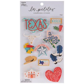 Stickabilities Texas 3D Stickers for Crafts, Scrapbooks, Cards - Longhorn Skull, Cowboy Hat, Lone Star State -12 Pieces