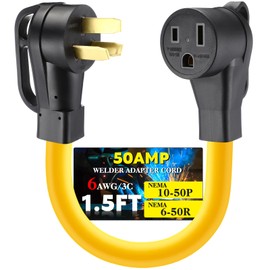 Xuhal 50amp 6AWG Welder Adapter Cord Compatible with NEMA 10-50P to 6-50R, 3 Prong Male Plug to 3 Prong Female Receptacle Range Stove Oven to Welder Adapter with Handle STW 6AWG, 1.5FT, ETL Listed