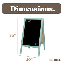 Ilyapa Wooden A-Frame Sign with Eraser & Chalk - 40 x 20 in Magnetic Sidewalk Chalkboard – Turquoise Menu Display for Restaurant, Business Or Wedding