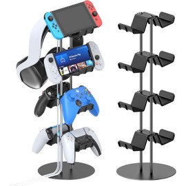 ゲームコントローラー収納ラック 4層対称設計 同時に8つ配置可能 充電ケーブル収納 Kytok 組み立て簡単 コントローラー スタンド ヘッドホンスタンド