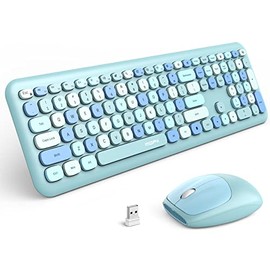 MOFii Wireless Keyboard and Mouse Combo, 2.4G Slim Full-Sized Ergonomic Keyboard Mouse for PC Desktop Laptops Windows (Blue Colorful)