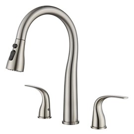 3 Hole Kitchen Faucet with Pull Down Sprayer, Brushed Nickel, Double Handle High Arc Faucet for Kitchen Sink with 3 Mode Spray, Stainless Steel, T-3005BN