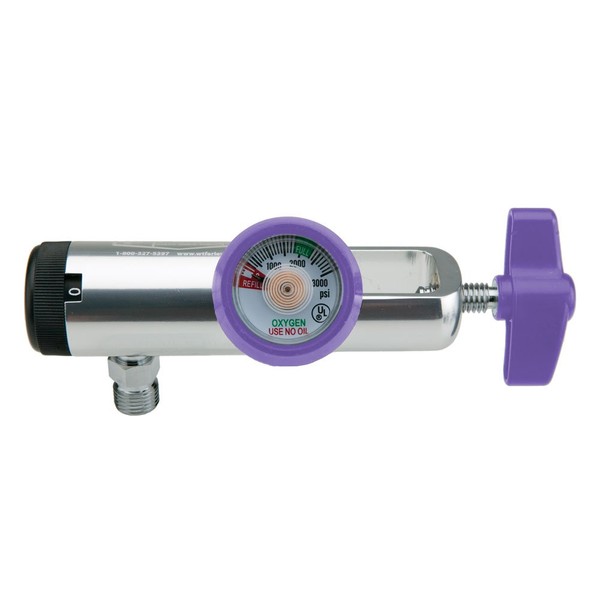 Oxygen Regulator Standard Body - CGA870, 0-25 LPM, DISS Outlet with Purple Color Coded Gauge Protector and tee Handle
