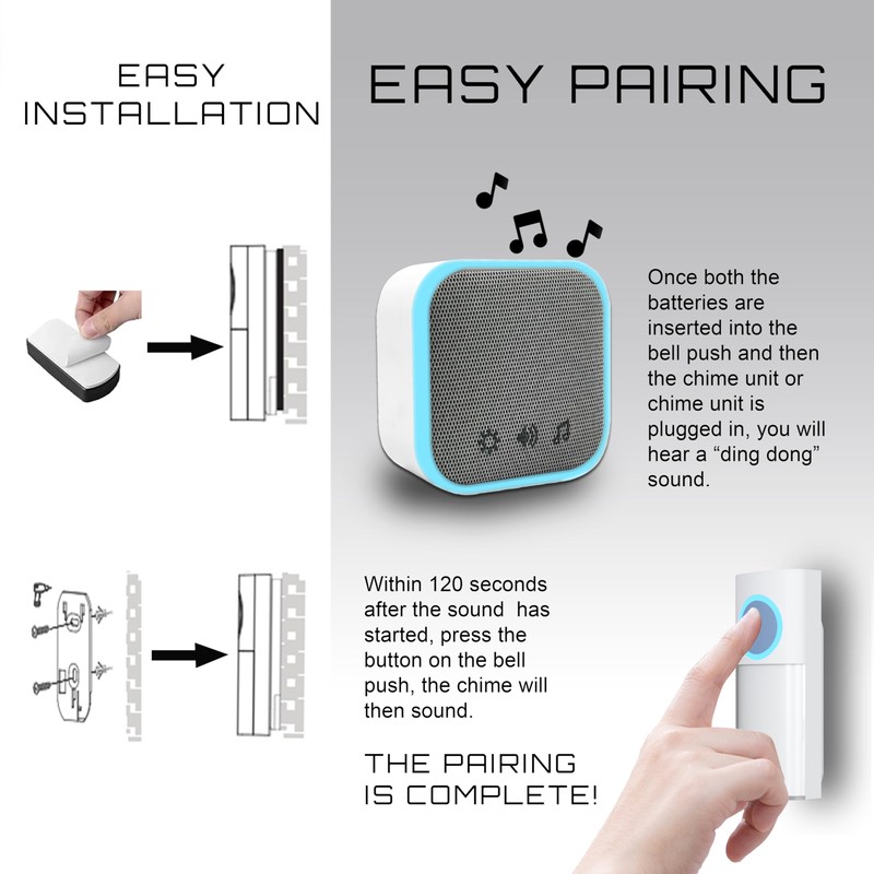 Uni-Com Wireless Portable & Plug-in Door Chime Set, 150m Operating