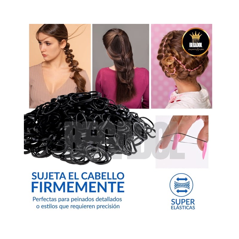 Paquete 500 Ligas Elásticas Gomas Para Cabello Niña Negras
