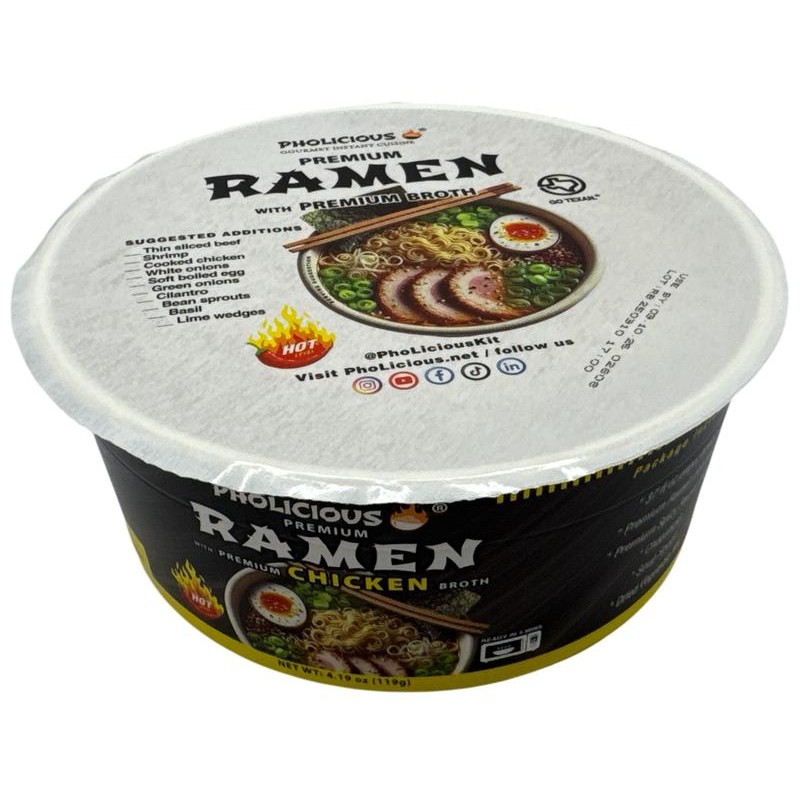 PhoLicious Spicy CHICKEN Premium Ramen, Instant, PhoLicious Brand, 4 Pack