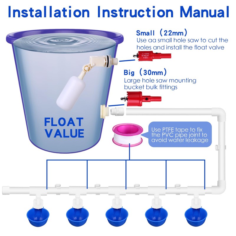 Tiangrid 49 Pcs Automatic Chicken Waterer System Includes Chicken Water