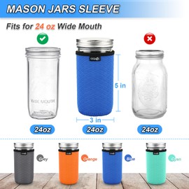 Cosmos 4 Pcs Neoprene Mason Jar Sleeve Cover for Wide Mouth Jar, Insulated Glass Jars Cover Canning Sleeves Glass Container Protector Holder for Home Kitchen Storage (For 24 OZ Jar)