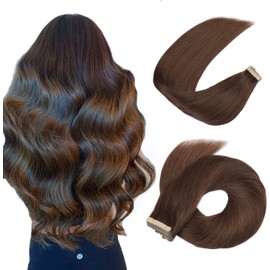 Hotlulana Real Hair Tape Hair Extensions 22 Inches / 55 cm 50 g Dark Brown 20 Pieces Skin Weft Real Hair Extensions Tape #2