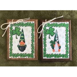 Handmade 5 NEW Handcrafted Wooden St Patrick GNOME LEPRECHAUN Ornaments / Hang Tags Set5