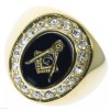 Masonic Mason Black Enamel men's 17 cz Ring 18K yellow