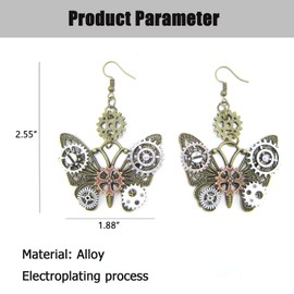 MINIDUO Steampunk Gears Earrings,Antique Bronze Vintage Butterfly-shape Exaggerated Drop Dangle Earring for Women