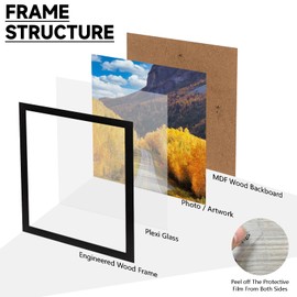 1 Pack 8x10 Picture Frame,Gallery 8x10 Frame Display Picture 20x25cm,Engineered Wood 8 x 10 Photo Frame with HD Plexiglass,Photo Collage Frame for Wall Hanging and Tabletop Display,Black