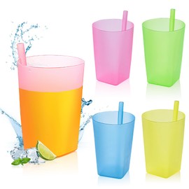 Hyran Pack of 4 Sippy Cups, Drinking Cups with Straw, Children's Drinking Cups, Built-in Straw Cups, Colourful Sipping Cups, for Toddlers, Children, Children (460 ml)