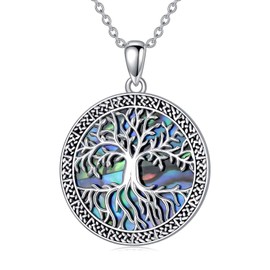 YAFEINI Tree of Life Necklace 925 Sterling Silver Moonstone Celtic Knot Pentagram Pendant Necklace for Women Jewellery, Sterling Silver, Oxidised
