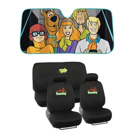 BDK New Scooby Doo Mystery Car Front Back Rear Seat Cover Set & Windshield Sunshade