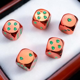 16mm Red Metal Dice Set - 6 Sided Electroplated Iron Dices with Case, Bold & Classic Gaming Dice for Tabletop RPG, Poker, Drinking Games & Man Gifts (5-Piece Set)​