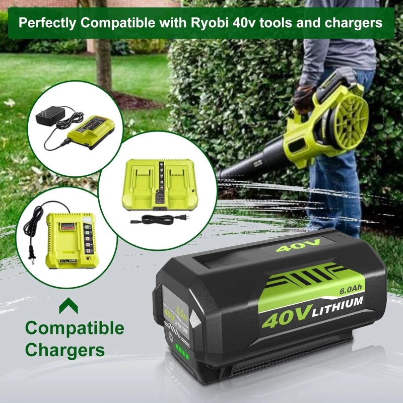 For RYOBI 40V 6.0Ah Battery For Ryobi 40 Volt Lithium
