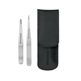 Juego de Pinzas Petite Tweezerman, para cejas, color Clásico con estuche Negro - Pinza obliqua y pinza de punta con estuche, ideal para viajes.