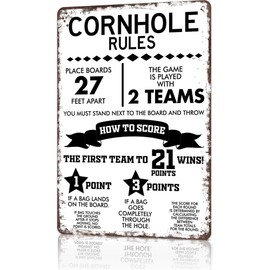 Cornhole Rules Metal Sign - Cornhole Scoreboard Decor Tin Plaque With Family Rules Wall Decor For Man Cave Garage Wall Retro Game Room 8x12 Inch